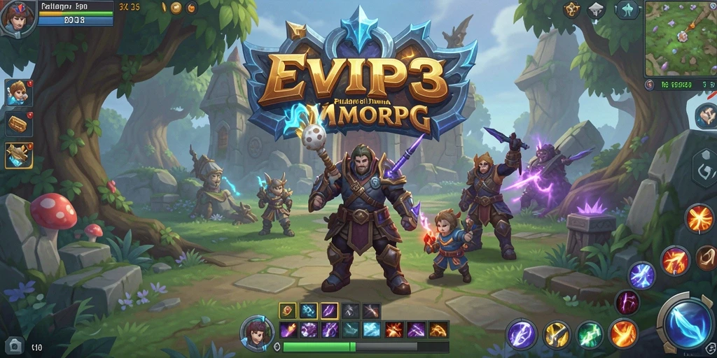 Tangkapan layar utama gameplay EVIP3 yang menampilkan aksi pertempuran seru.