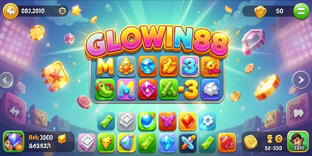 Gameplay mengasyikkan GLOWIN88 dengan tantangan Match-3.
