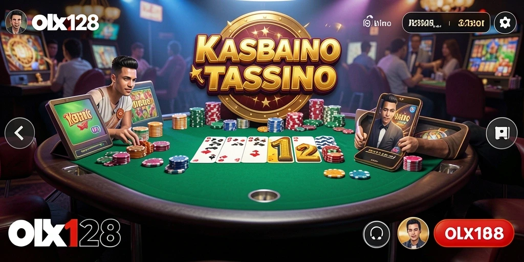 Screenshot gameplay OLX128 menampilkan aksi mendebarkan di meja kasino.