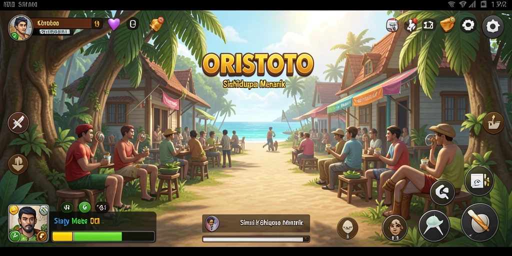 Screenshot ORISTOTO menampilkan gameplay simulasi kehidupan yang interaktif.