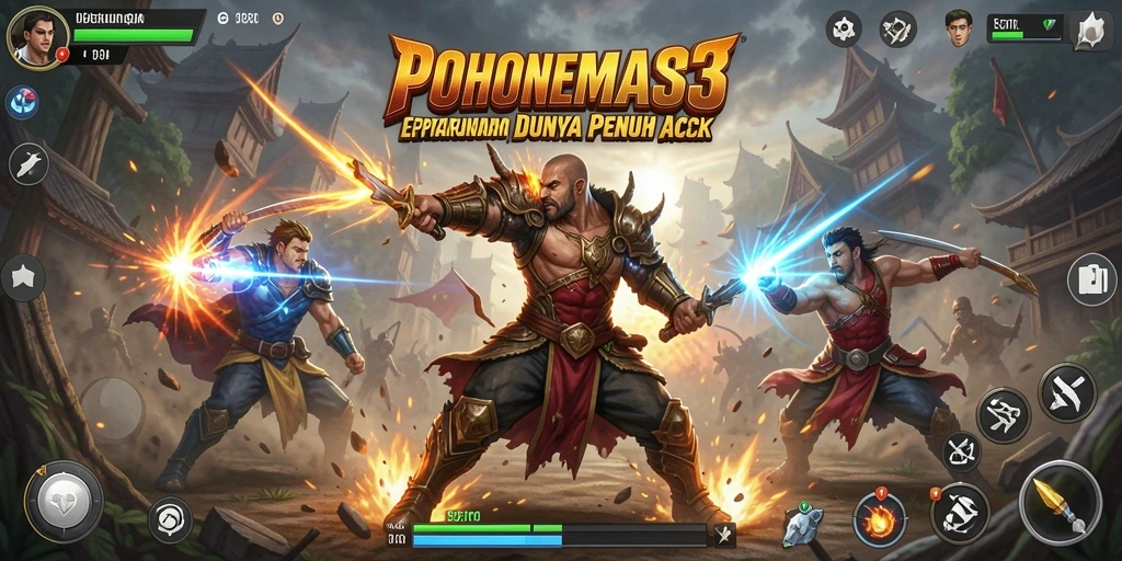 Tampilan pertarungan seru di POHONEMAS33 dengan karakter unik.