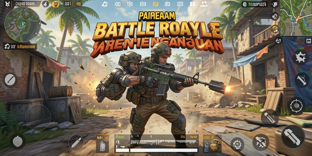 Tangkapan layar utama QQRP menampilkan gameplay Battle Royale yang intens.